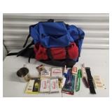 Large Everest blue camping backpack w/blanket and other accessories