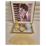 Matson Rose perfume bottle, Hollywood Regency vanity mirror, Audrey Hepburn and more