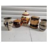 2 vases, Large cookie jar and 2 wooden lidded bowls