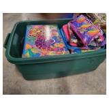 A bin of girls toys,tots,books etc.