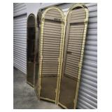 Gold metal & Smoked Glass Four Panel Folding Floor Screen