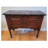 Antique Edwardian oak wheeled washstand/sideboard with marble top