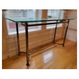 Brass with glass top console table