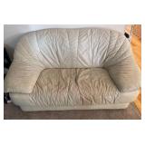 Natuzzi Post Modern Ivory White Leather Loveseat
