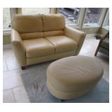 Leather Loveseat & Ottoman