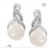 Sterling silver diamond Pearl earrings