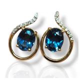 14k London blue topaz diamond earrings