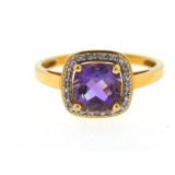14k Amethyst diamond ring