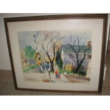 Original Watercolor of Downtown Barrington, IL, Signed by Artist Ed Walaitis (1971)