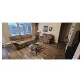 Lazyboy Sofa and Love Seat with Electric Recliners - Glass and Metal Coffee Table