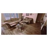 Lazyboy Sofa and Love Seat with Electric Recliners - Glass and Metal Coffee Table