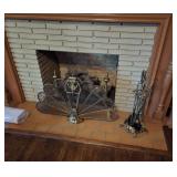 Brass Folding Peacock Fan Fireplace Screen French Victorian Style