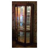 Large Oak Curio Cabinet with Leaded Glass 