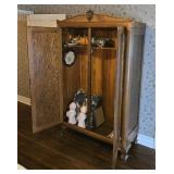 Early 20th-Century Oak Wardrobe on Casters