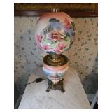 Antique Hand-painted GWTW oil lamp converted to an electric table lamp
