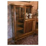 Antique Oak Curio/Cabinet with Curved Glass and Beveled Mirror