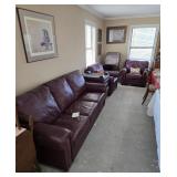Leather Couch, 2 Matching Chairs and Foot Stools