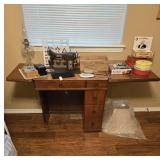 Vintage Domestic Rotary Sewing Machine in Cabinet
