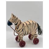 Vintage Style Wooden Pull Toy Zebra