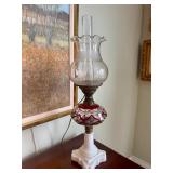 Painted Lamp With Milk Glass Base