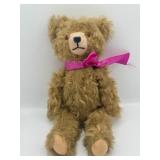 Vintage Jointed Teddy Bear With Pink Ribbon
