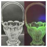Antique Heisey Etched Glass Basket-UV Reactive