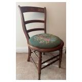 Antique Ladder Back Chair with Embroidered Seat