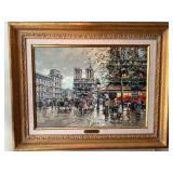 Original Notre Dame Canvas Painting by Antoine Blanchard with Authentication