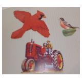 Vintage 3 PC Lot of Paper Cutouts -Birds & Farm Tractor
