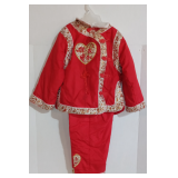 Vintage Red Silk Satin Tang Suits, Winter Chinese Style Flower Printed Suits, Baby New Year Clothing