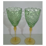 Vintage Pair of Uranium Green Glass Wine Goblets