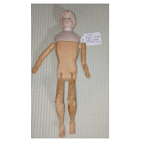 Vintage 9.5" Victorian Bisque Head Wooden Jointed Doll