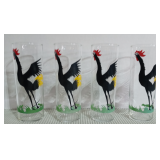 Vintage Set of 4(FOUR) Federal Glass Black Rooster Collins Glasses
