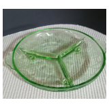 Vintage Anchor Hocking Green Cameo Ballerina Depression Glass Footed Relish Bowl Uranium