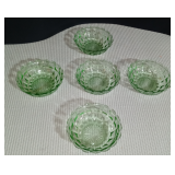 Vintage Set of 5(FIVE) Jeanette Cubist Depression 4" Glass Bowls-Uranium 