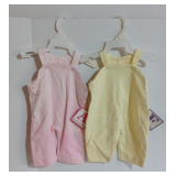 Set of 2(TWO) Vintage LEE MIDDLETON Doll cotton overalls Mix N Match Newborn Nursery- PINK/YELLOW