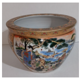 Vintage Japanese Women Lake View Jardiniere Pot Planter Hand Painted Porcelain