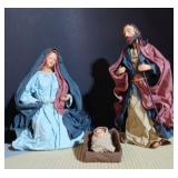 Vintage Nativity Set Fabric Cloth Mache 3 Piece Set Joseph, Mary and Baby Jesus