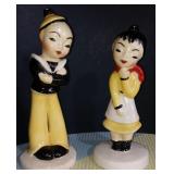 Vintage 1950s Charming Ceramic Asian Boy and Girl Standing Figures