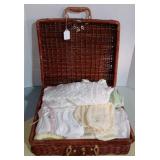 Vintage Large Rattan Wicker Picnic Basket Bag Purse Suitcase Luggage with Leather Strap Full of Vint