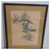Vintage 1962 Mourning Dove Lithograph Framed Wall Art 17" x 21"