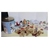 Vintage Christmas Popcorn Tin filled w/Holiday Decor