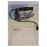 Vintage UNIVERSAL Electric Travel Iron w/ Wood Handle & Ironing Pad
