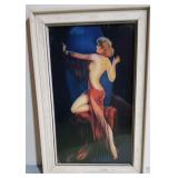 Irene Patten "The Lady In Red" Pin-Up Girl Art Deco Framed Wall Art 12" x 8" 