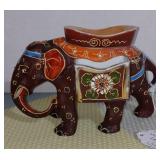 Ornate Satsuma Moriage Elephant Figurine Japanese Ashtray Cigarettes Matches Holder Oriental Pin Tri