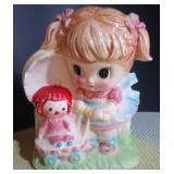 Vintage Rubens Originals Ceramic Planter Big Eye Girl with Doll in Baby Carriage
