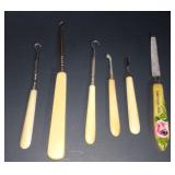 Vintage Celluloid Button Hooks and Manicure Tools 6pcs
