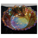 Indiana Glass Wild Rose 9" Marigold Iridescent Round Glass Serving Bowl