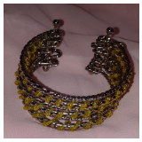 Multilayer Cuff Bracelet- Silver Tone & Beaded