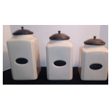 Set of 3(THREE) Vintage Glazed Pottery Canisters-Ivory